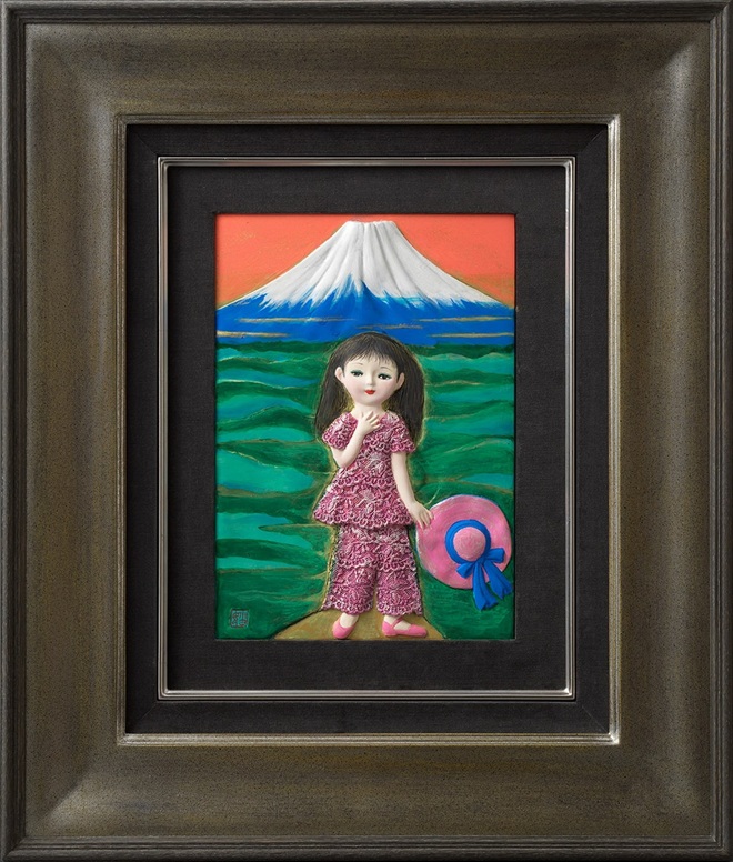 【工芸美術】
奥田小由女「富士への道」レリーフ作品
(額サイズ 縦53.5×横45.5cm)