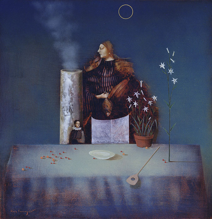 川口起美雄《背中》1983年　テンペラ、油彩、パーティクルボード　個人蔵