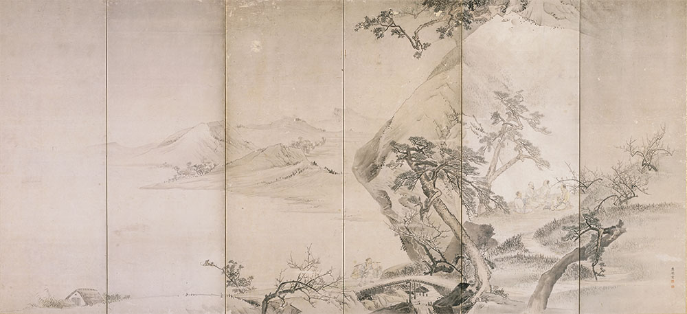 山中清遊図屏風（右隻）　円山応挙筆　六曲一双　紙本墨画淡彩　江戸時代　相国寺蔵（I期）