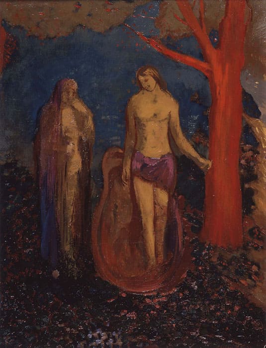 オディロン・ルドン《アレゴリー―太陽によって赤く染められたのではない赤い木》1905年　油彩・キャンヴァス　三重県立美術館
