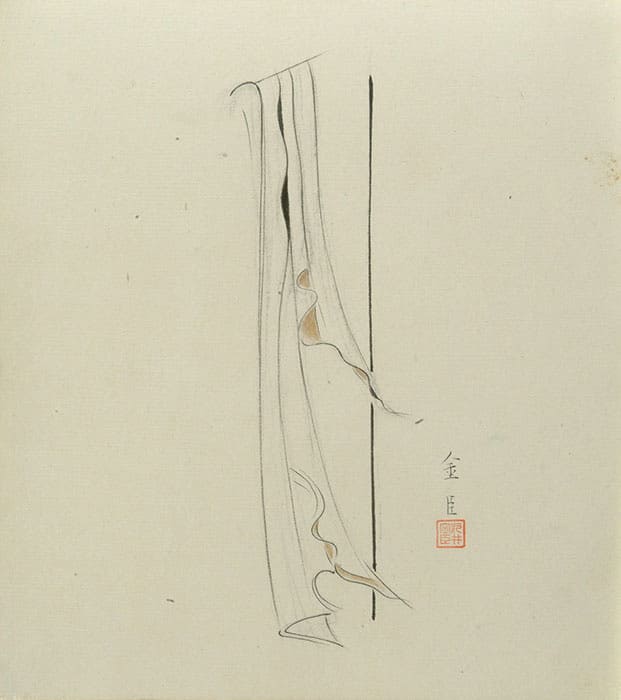 丸井金猊《衣-2》 昭和8年（1933）頃　色紙・着彩, 額　27.1×24.2cm