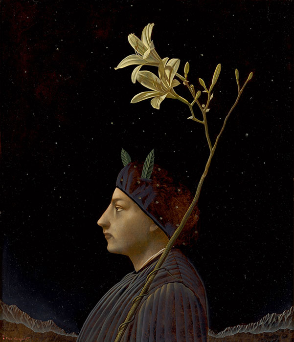 川口起美雄《ウサギの肖像》1998年　テンペラ、油彩、板