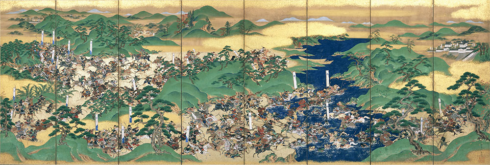 耳川合戦図屏風　探意筆　八曲一隻　紙本金地著色　江戸時代　相国寺蔵（II期）