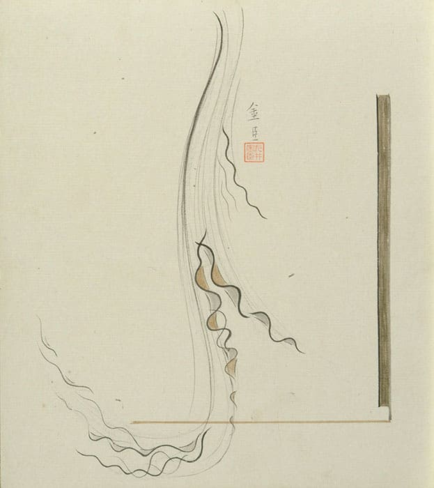 丸井金猊《衣-4》 昭和8年（1933）頃　色紙・着彩, 額　27.1×24.2cm