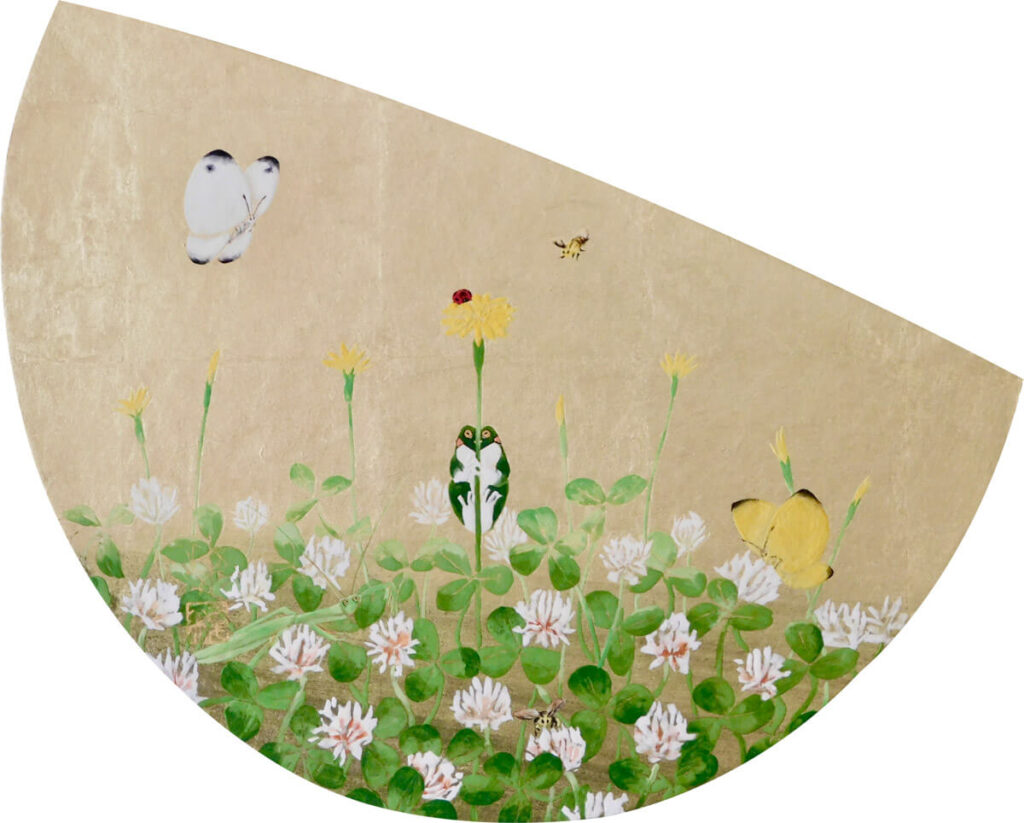 「花咲く時 －半月－」</span><br />8号 箔・岩絵具・紙本彩色