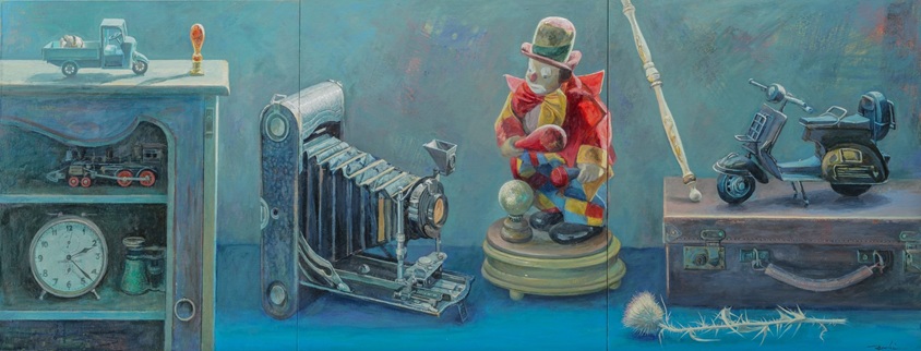 日下部直起「朝のパントマイム」　53×136cm　油彩