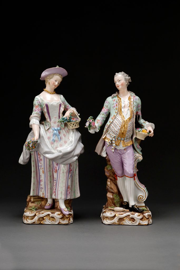 <マイセン> ガーデナー 一対 19世紀末頃 高さ:左49㎝ 右48㎝