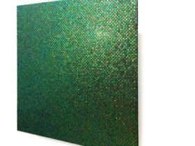 「Jewel Beetle05」H100×W100×D0.3cm　漆・タマムシの羽根・金粉・アルミ板