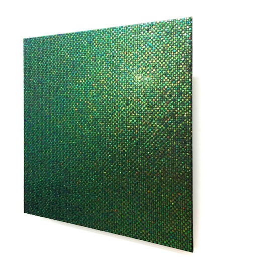 「Jewel Beetle05」H100×W100×D0.3cm 漆・タマムシの羽根・金粉・アルミ板