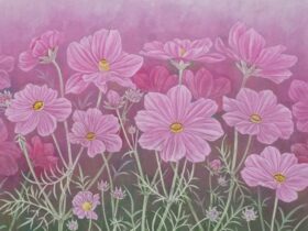 安藤 由香 「秋風に」 6号 麻紙・岩絵具