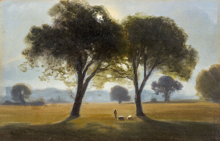 アントニオ・フォンタネージ《朝》1855-58年 油彩/厚紙に貼った紙 20×31㎝ トリノ市立近現代美術館蔵 Torino, GAM - Galleria Civica d’Arte Moderna e Contemporanea. Courtesy Fondazione Torino Musei.