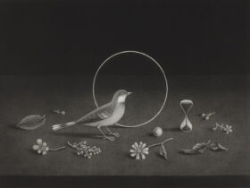 長谷川潔《時 静物画》1969年、メゾチント、町田市立国際版画美術館蔵