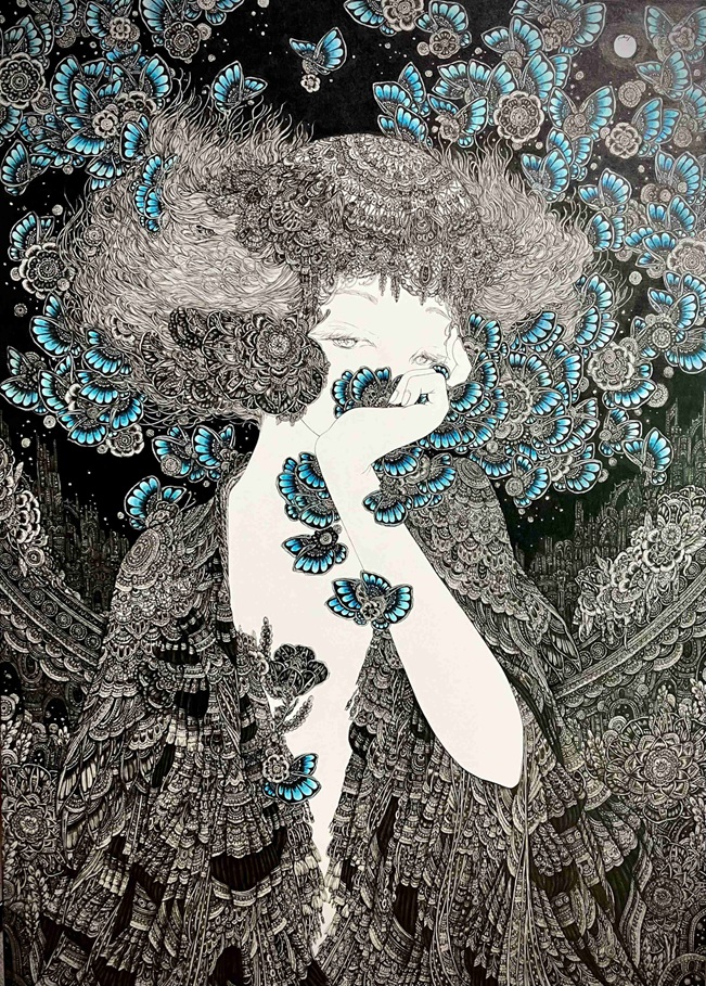 工藤 沙由美「月光 私が口を開く前に」</span><br />42×29.7cm、ペン画