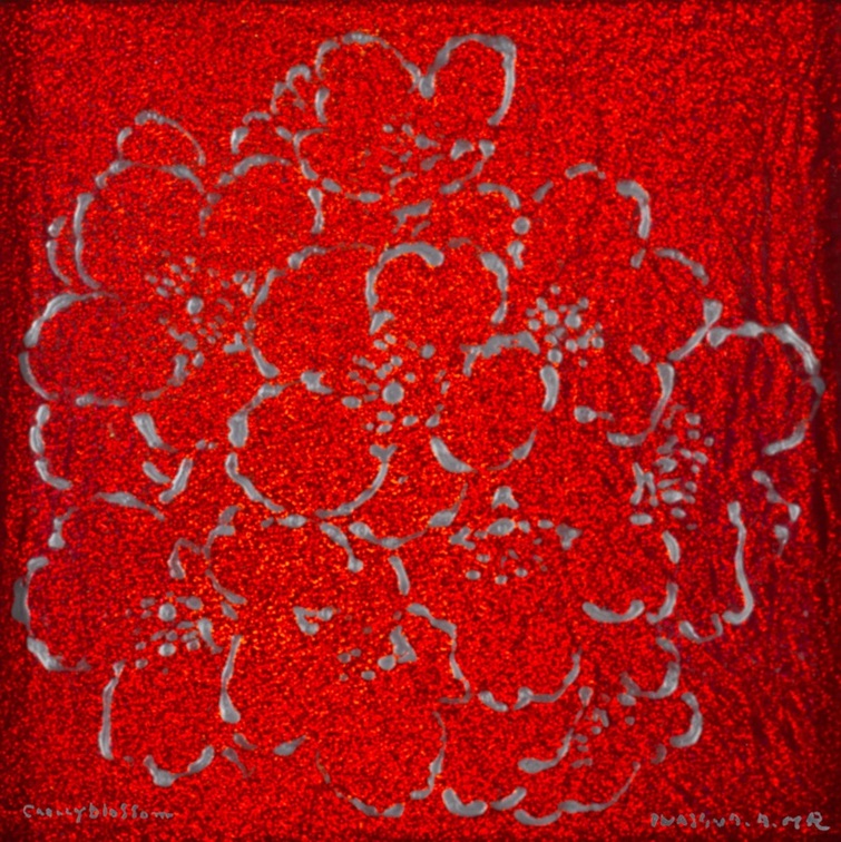 「Cherry blossom No.090925-A」布にプラチナ泥、65×65cm