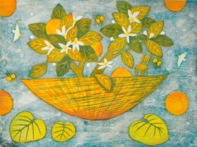 田村 洋子「香りの宴」22×30cm、木版画