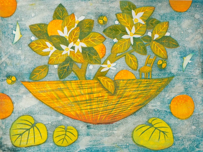 田村 洋子「香りの宴」22×30cm、木版画