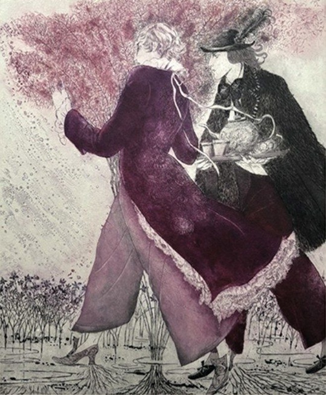 「スモークツリーマン、根を抜きながら歩く」 銅版画 36.5 × 29.5 cm