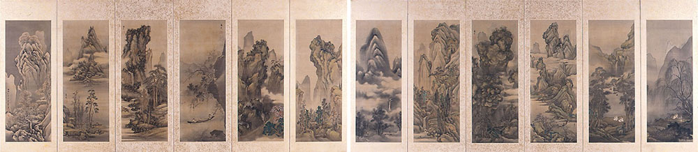 谷文晁《十二ヶ月山水図屏風》 文政元年(1818)