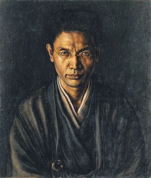 髙島野十郎《絡子をかけたる自画像》 大正9(1920)年 福岡県立美術館