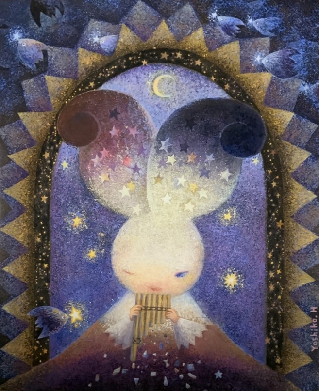 細井世思子「星を奏でる」
F3号
アクリル絵具、パネル
