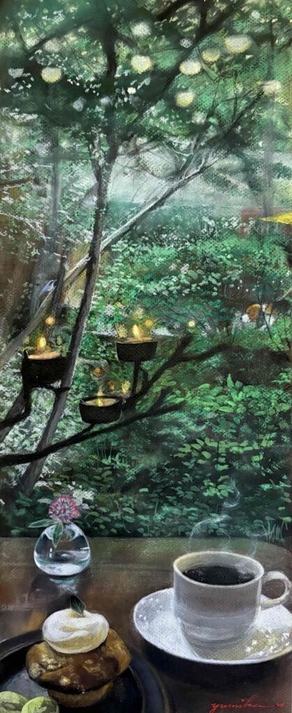 若菜 由三香「小雨の昼下がり」</span><br />W3号F、パステル、アクリル絵具