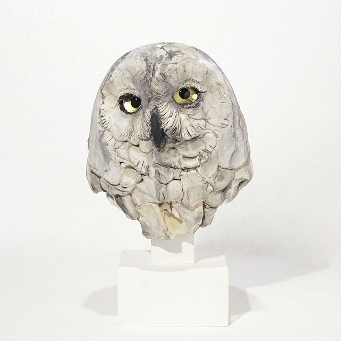 「極地の賢者 -シロフクロウ- Head」15×15×25cm