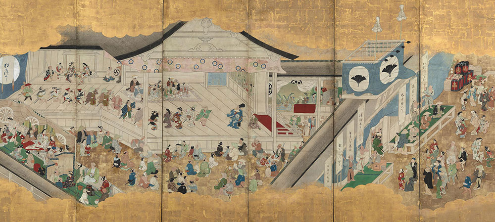 重要文化財 菱川師宣 《歌舞伎図屛風》右隻 江戸時代(17世紀)東京国立博物館蔵