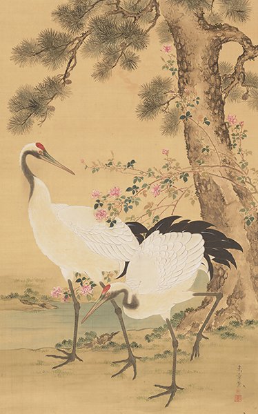 松樹双鶴図 中島来章
