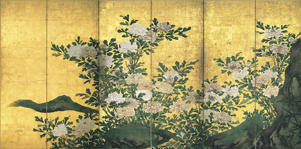 重要文化財　海北友松 「花卉図屏風」（右隻） 桃山～江戸時代（17世紀） 妙心寺