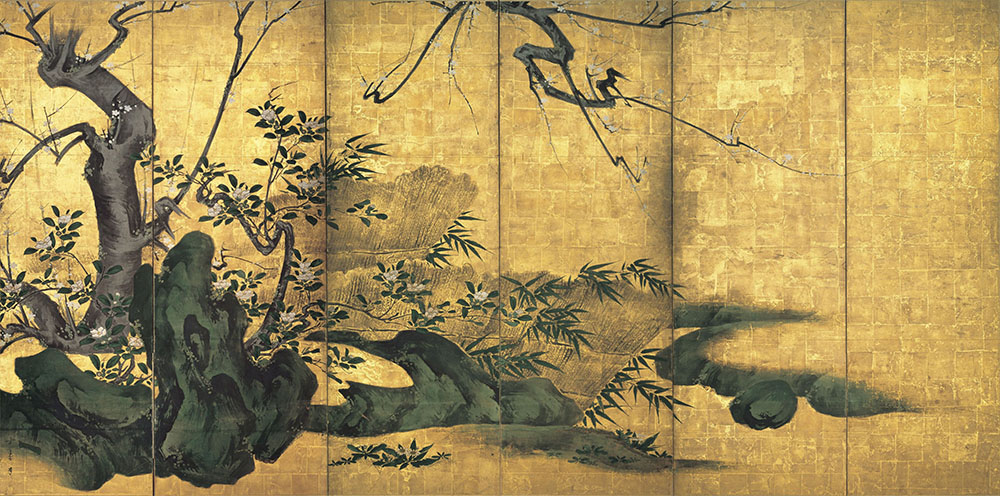 重要文化財　海北友松 「花卉図屏風」（左隻） 桃山～江戸時代（17世紀） 妙心寺