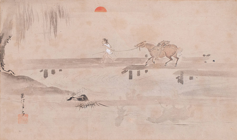 英 一蝶 《朝暾曳馬図》江戸時代・元禄元-11年(1688-98)頃 静嘉堂文庫美術館蔵