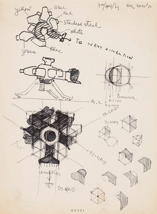 黒川紀章《EXPO'70 空中テーマ館住宅カプセル[スケッチ]》1969年　黒川紀章建築都市設計事務所蔵