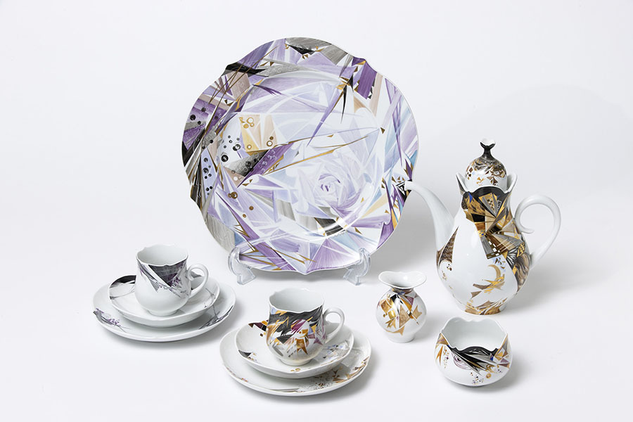 《ヴィジョン》コーヒーサービス　装飾：ハインツ・ヴェルナー　器形：ルードヴィッヒ・ツェプナー　1990年　マイセン　個人蔵