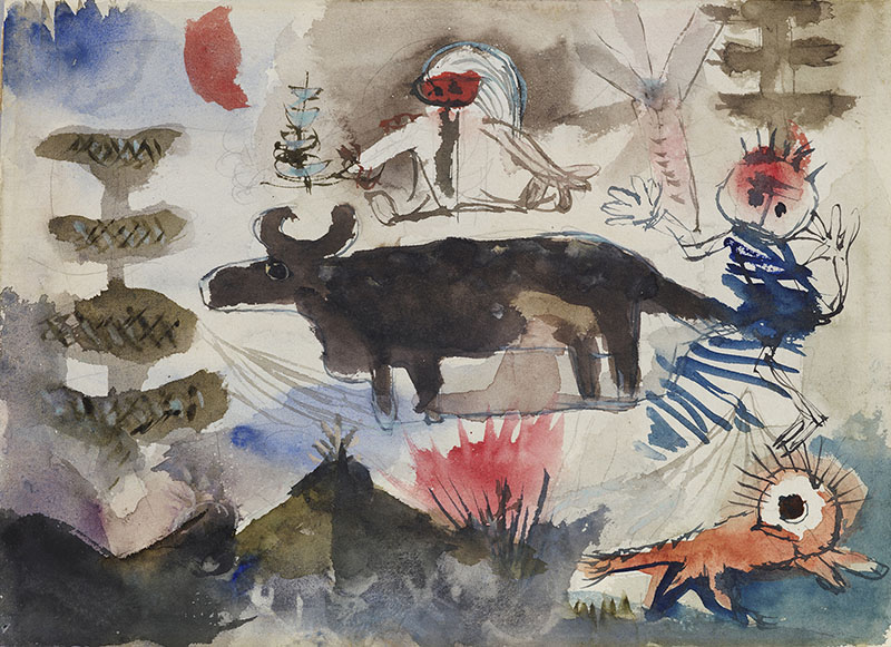 古賀春江《牛を焚く》1927年　久留米市美術館蔵