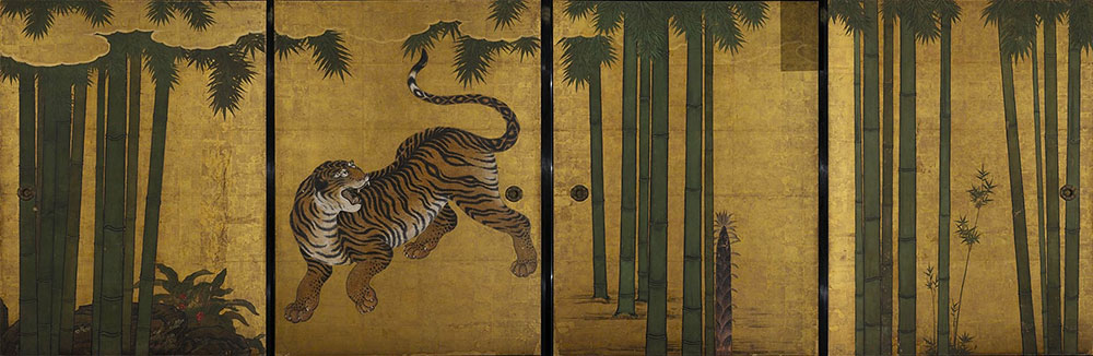 重要文化財　狩野山楽・山雪 「竹に虎図襖」 江戸時代（17世紀） 京都・天球院　画像提供：天球院（綴プロジェクト）