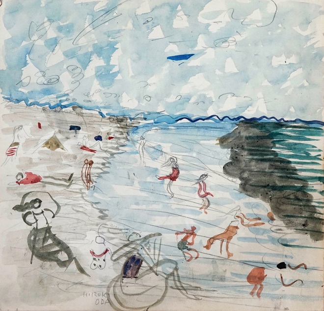 海水浴　　水彩　　23.4x24.3cm