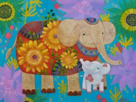 フルイ ミエコ「花まつり」油彩、F15