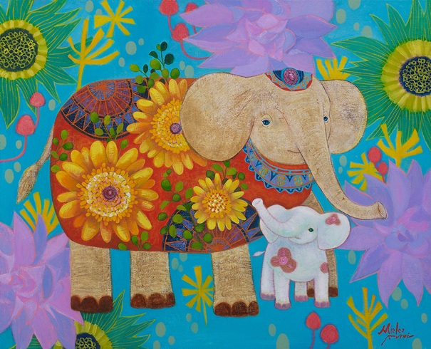 フルイ ミエコ「花まつり」油彩、F15