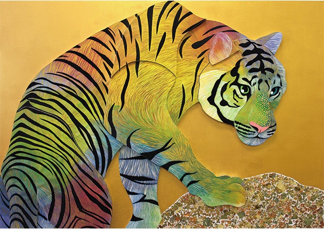 「虎視眈々」 1030×728㎜ アクリル絵具 スチレンボード アルミテープ