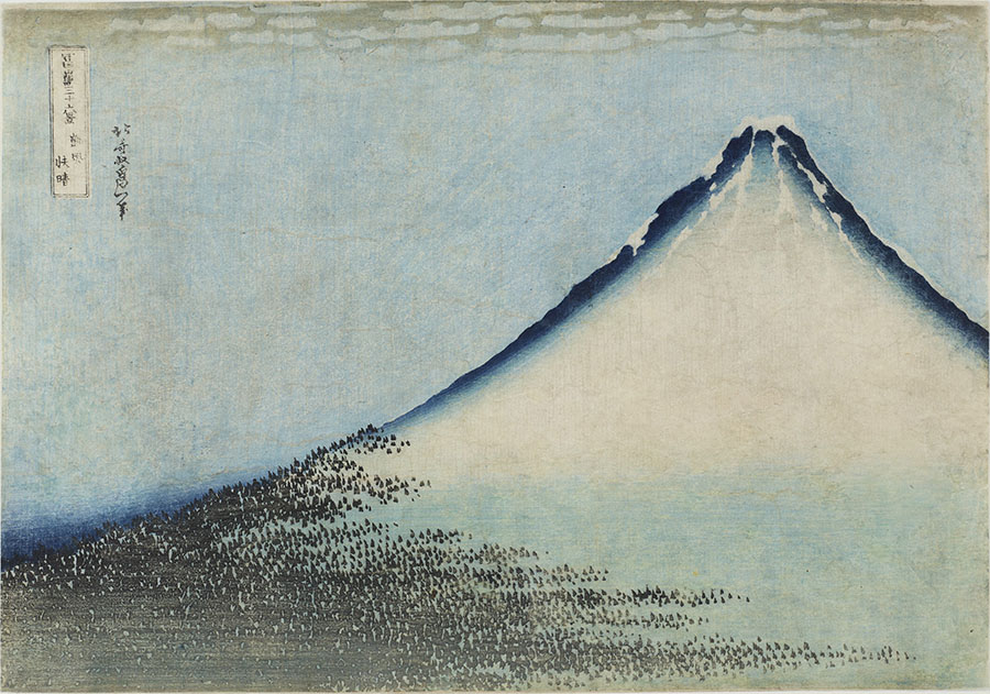 葛飾北斎「冨嶽三十六景　凱風快晴（藍摺版、通称“青富士”）」、1830–33（天保1–4）年頃、横大判錦絵、国立西洋美術館（井内コレクションより寄託）
