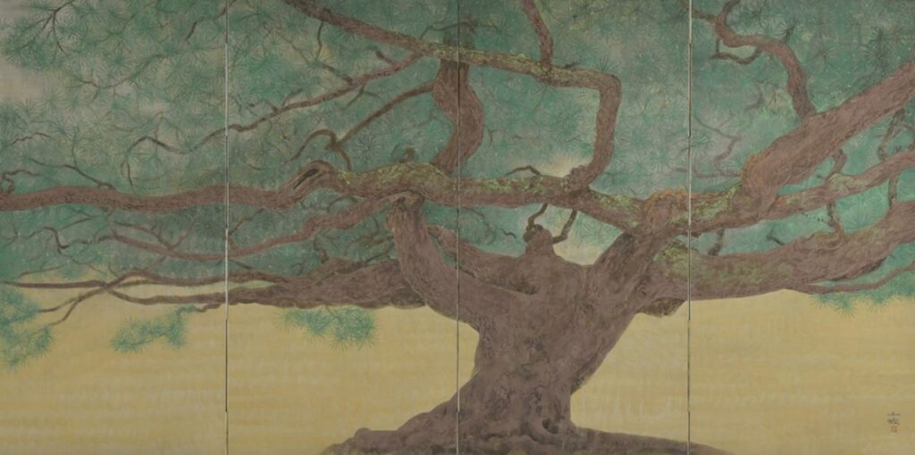 善養寺 影向の松　

四曲一隻屏風　171× 342cm　

取材地：東京都江戸川区 善養寺