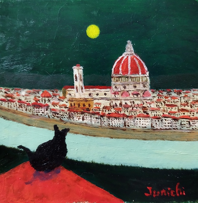 「黒猫のいる風景・フィレンツェ」10×10cm