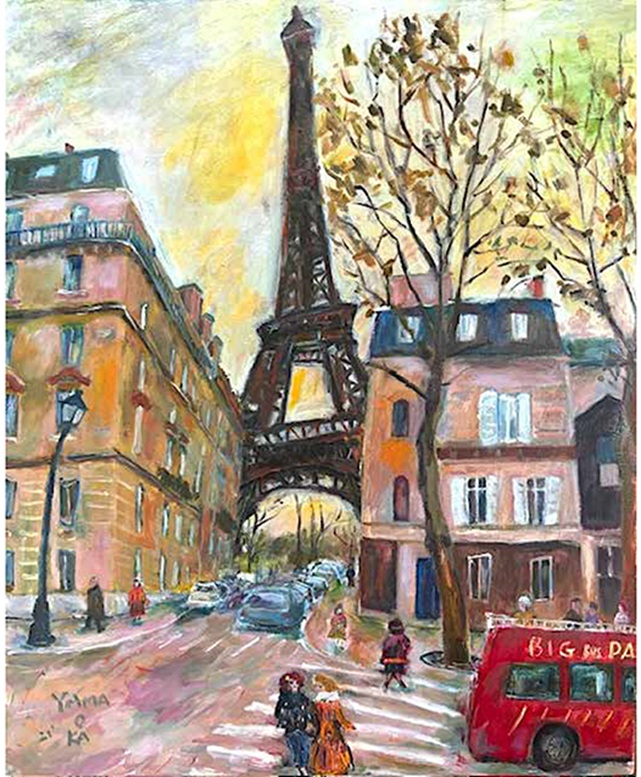 「エッフェル塔の見える街角」 (油絵具・キャンバス、油彩画、F20号)