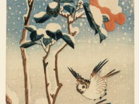 歌川広重《雪中椿に雀》天保3～6年(1832-35)　RISD美術館蔵 Courtesy of the Museum of Art, Rhode Island School of Design, Providence Gift of Mrs. John D. Rockefeller, Jr.