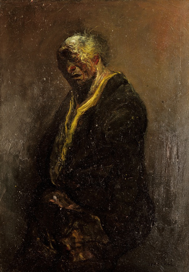 鴨居玲《私の村の酔っぱらい(A)》1973年、笠間日動美術館蔵