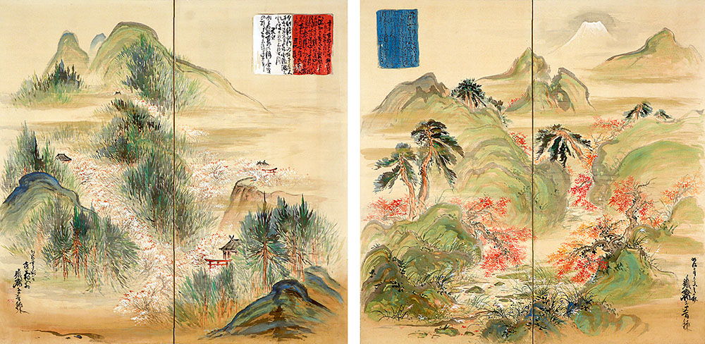《吉野山春景・するが宇津山秋景図》 右隻1911(明治44)年・左隻(明治45)年 (山)長谷川家