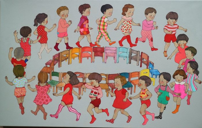 ©HATTORI SACHIE 「早い者勝ちの居場所なんていらん」 アクリル・⽔彩・植物染料 M10号