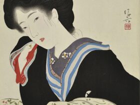 渡辺霞亭・著『勝鬨（中編）』　木版口絵　大正4年（1915）　鎌倉市鏑木清方記念美術館蔵