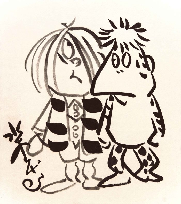 水木しげる
「ゲゲゲの鬼太郎と河童」肉筆27×24㎝