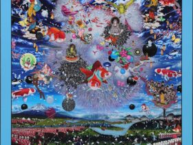 山本竜基 《戦争とモフモフ》 2025 キャンバスにアクリル 136×136cm ©YAMAMOTO Ryuki / Courtesy of Mizuma Art Gallery